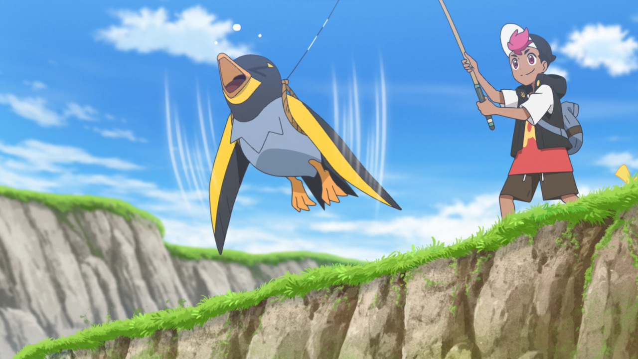 Roy helping Wattrel to fly with the help of Ludlow's fishing rod